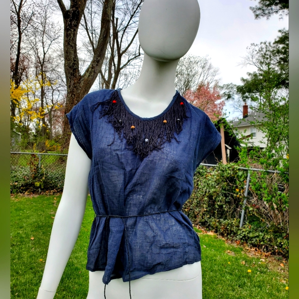 Vintage Beaded Tassel Top| S/S Retro 1970s